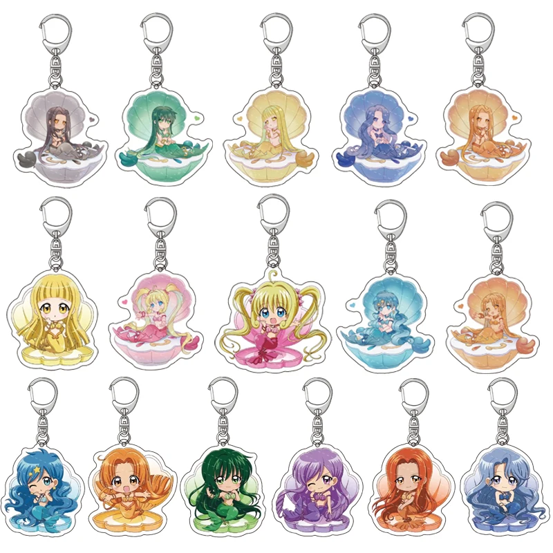 

20Pcs/Lot Mermaid Melody Keychain Shell Figure Pendant Cosplay Lucia Rina Toin Transparent Acrylic Keyring