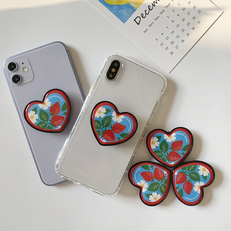 

Phone Holder Grip Griptok Shiny Heart Strawberry Extendable Finger Ring Grip Tok Telephone Stand Mobile Accessories for Iphone