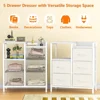 Dresser for Bedroom, Small Nightstand with 2-Tier Open Shelf and 5 Fabric Drawers, Storage Unit Organizer Tower 5
