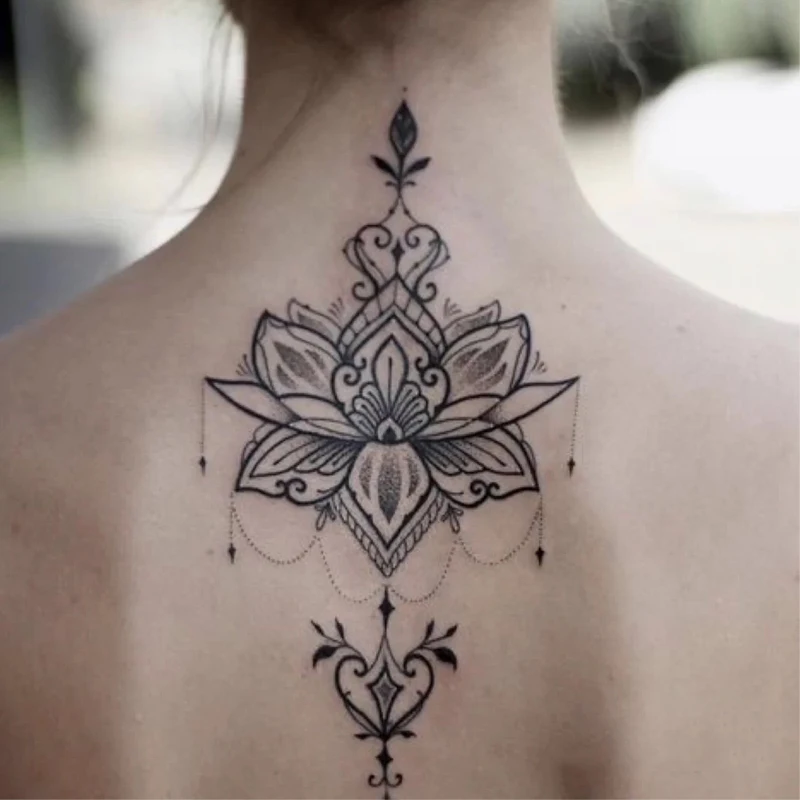 

1PC Temporary Tattoo Stickers Arm Chest Water Transfer Fake Tattoos Waterproof Black Mandala Flower Women Men Body Art Tatoo