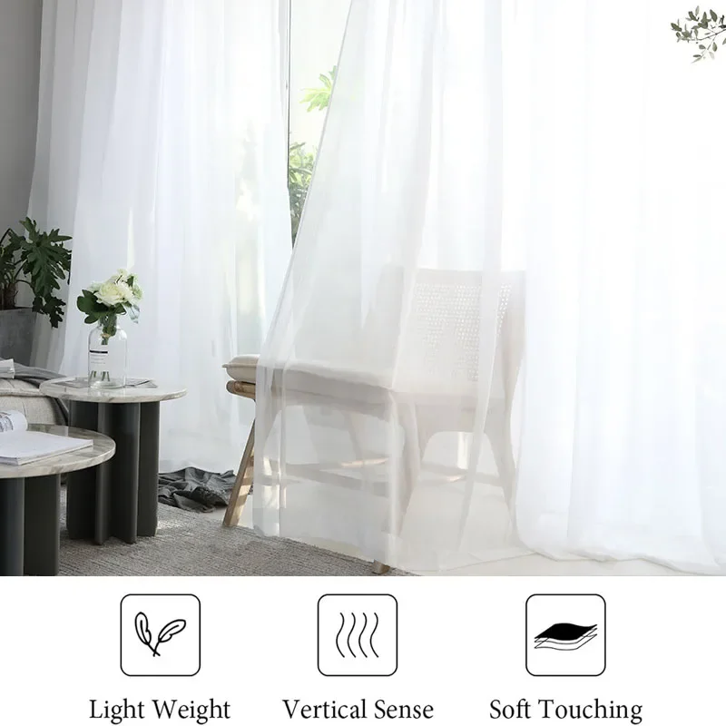 1Pc Super Soft Chiffon White Tulle Sheer Curtains for Living Room Lining Bedroom Window Decor HOTEL Door Luxury Modern 거즈 커튼 - Image 3