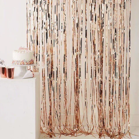 

1PCS 1*2M Rose Gold Foil Fringe Tinsel Curtain Tassel Wedding Christmas Birthday Party Decor Photography Backdrop Party Supplies