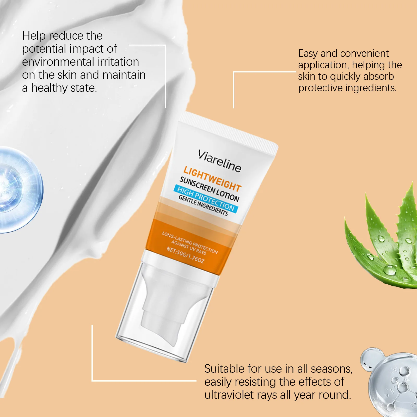 Sun Protection Cream Resist UV Rays Prevent Sunburn Dryness SPF 50 Outdoor Sweat Proof Isolation Lightweight Hydrating Sunscreen