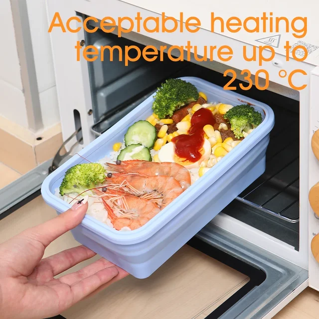 Boîte à déjeuner rectangulaire en Silicone, boîte à Bento pliable, récipient alimentaire pliable, bol 300/500/800/1200ml pour vaisselle 4 pièces/ensemble 3