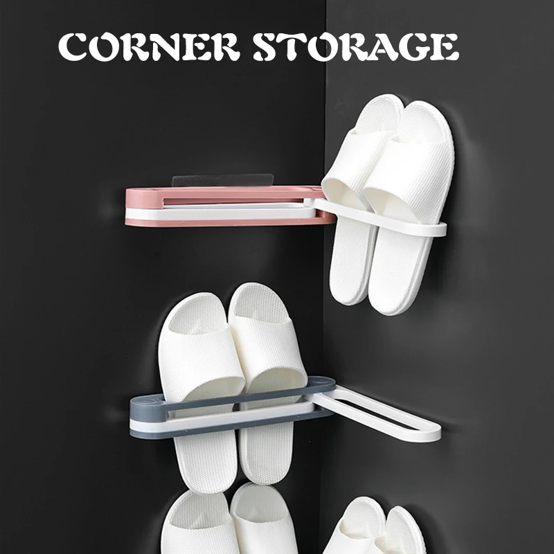 3in1 Slipper Rack Bathroom Towel Rack Multi-Functional Wall Hanging Folding Storage Non Perforated Installation