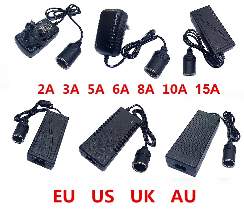 Car Power Adapter AC to DC Converter 110V/ 240V to 12V 15A 180w Power Supply Adapter Cigarette lighter with EU plug 10A 8A 6A 5A