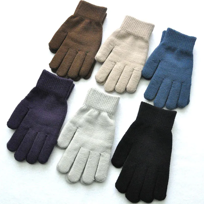 1Pair Knitted Woolen Couple Gloves Winter Solid Color Full Finger Mittens Hand Warmer Men Women Gloves Thicken Cycling