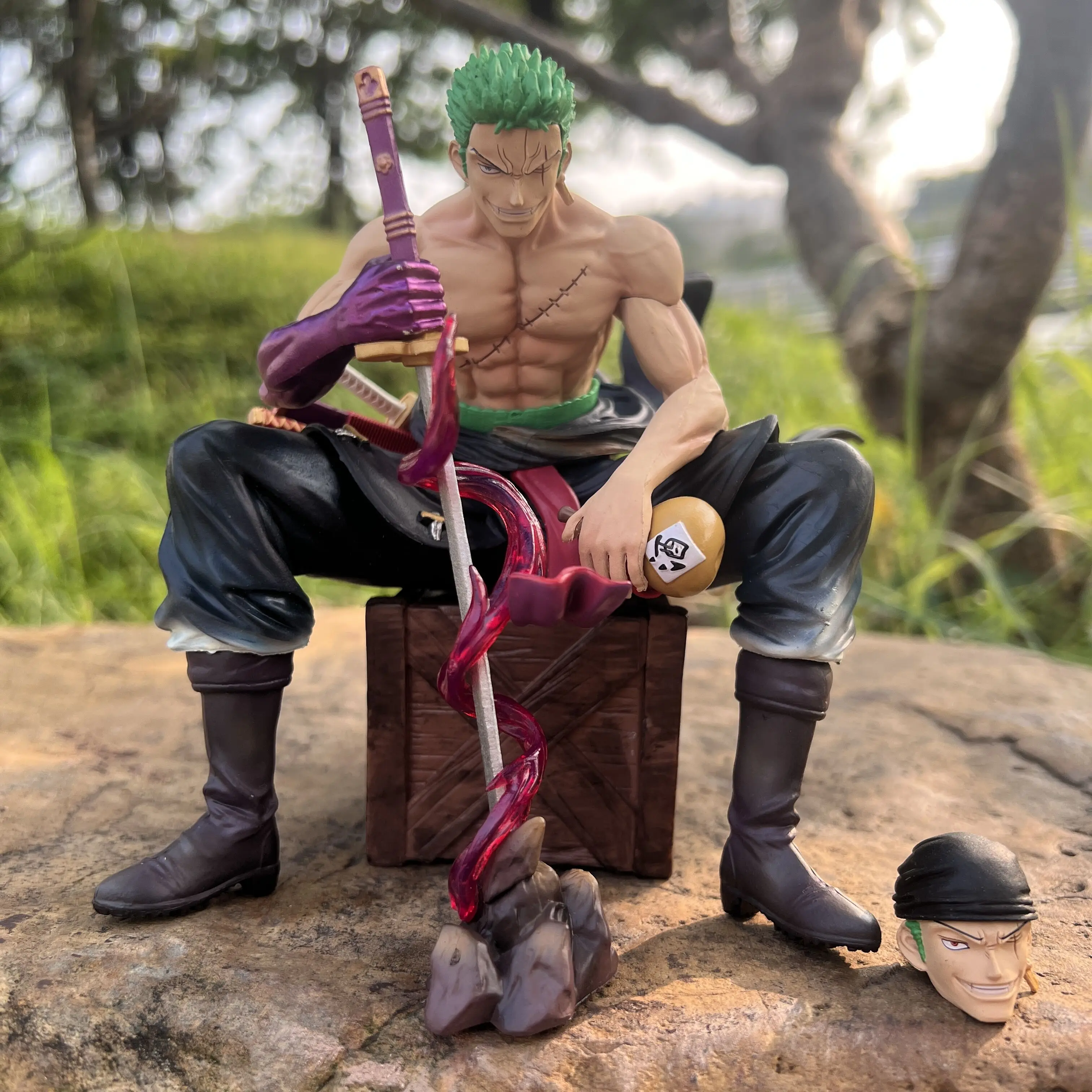 Figurine One Piece Roronoa Zoro 50 Cm - PVC - Tête Interchangeable - Statue Anime