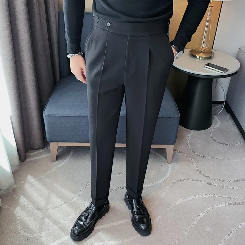 

High Quality Autumn Winter Business Suit Pants for Men Fashion High Waist Casual Social Pants Wedding Groom Party Trousers 2023