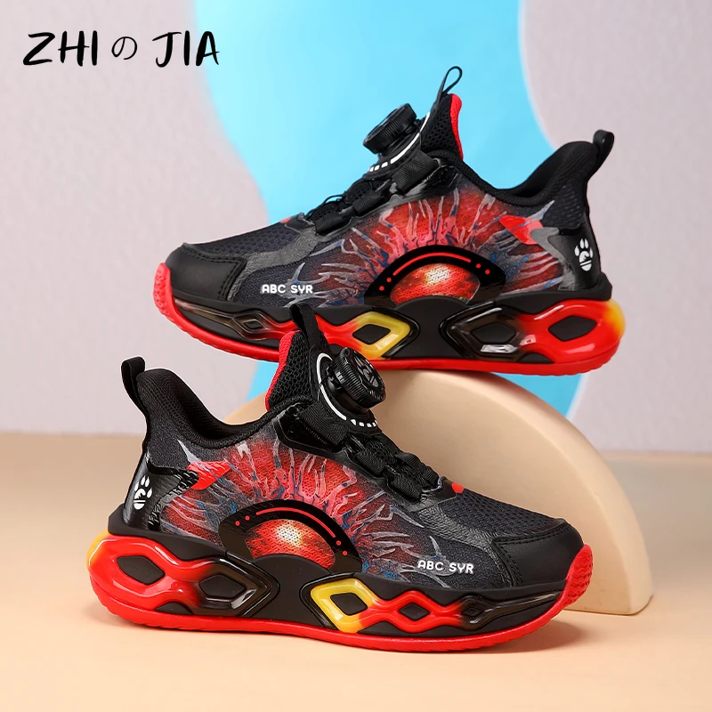 가을 메쉬 통기성 어린이 운동화, 회전 버클 경량 러닝화, 학생 패션 트렌디 신발, 소년 신상