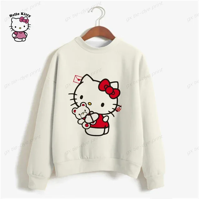 thumbnail image 1 of Sudadera con estampado de HELLO KITTY para mujer, ropa de calle, cuello redondo, manga larga, hombros caídos, sudaderas holgadas de invierno para mujer, Moletom, 1 of 5