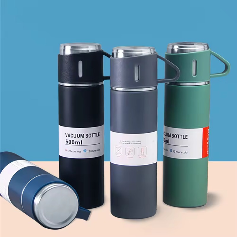 304 Stainless Steel Insulation Mug Cup 500ml Portable Thermos Vacuum Bottle One Cup Multi Lid Gift Box Set Car Mounted Water Cup