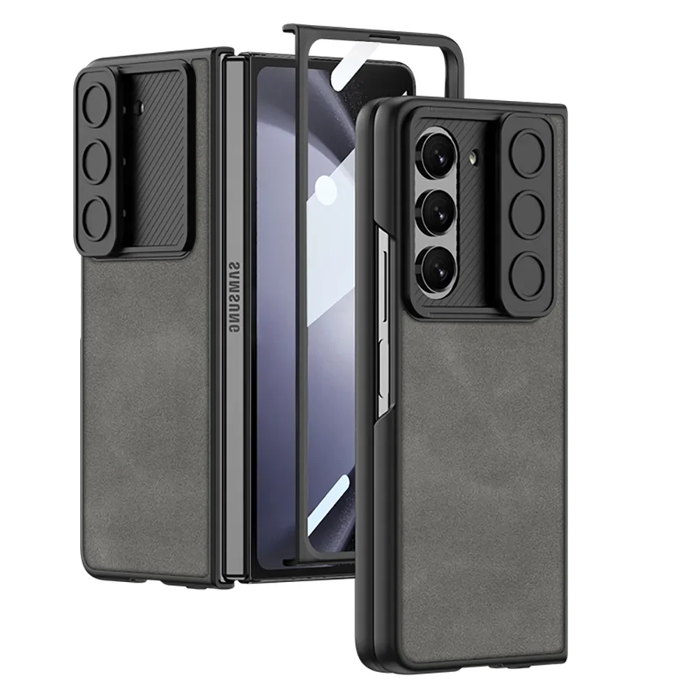 

For Samsung Z Fold5 mobile phone case sliding cover sliding window lens folding screen pc plain hard case anti-fall protective c