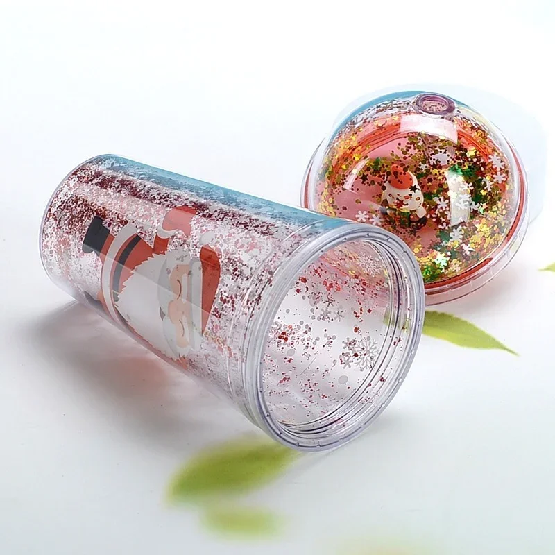 Creative 450ML Santa Claus Double Wall Cup Portable Cute Cartoon Flash Water Bottle Straw Milk Cup Christmas Decor Drinking Mug