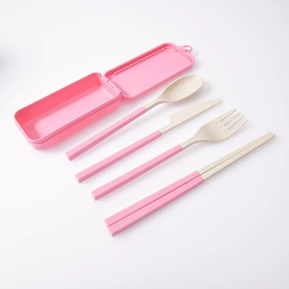 Cutlery Set Western Style Cutlery Set Picnic Cutlery Set Picnic Tableware Camping Cutlery Set Wooden Cutlery Set 4Pcs Portable Tableware Set Wheat Straw Dinnerware Detachable Cutlery Travel Tableware Picnic Cutlery Set