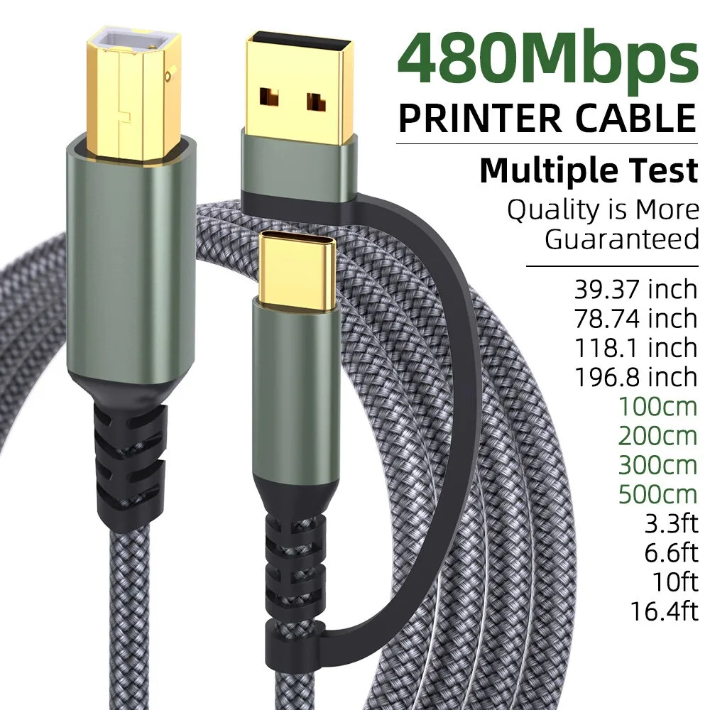 High-Speed USB 2.0 Printer Cable - USB C to USB B Cord for Efficient Data Sync and Easy Plug & Play