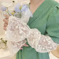 Sunscreen Sleeves Long Fingerless Summer Lace White Hollow Arm Sleeve Elastic Mesh Tulle Arm Sleeve Mittens Covered Gloves