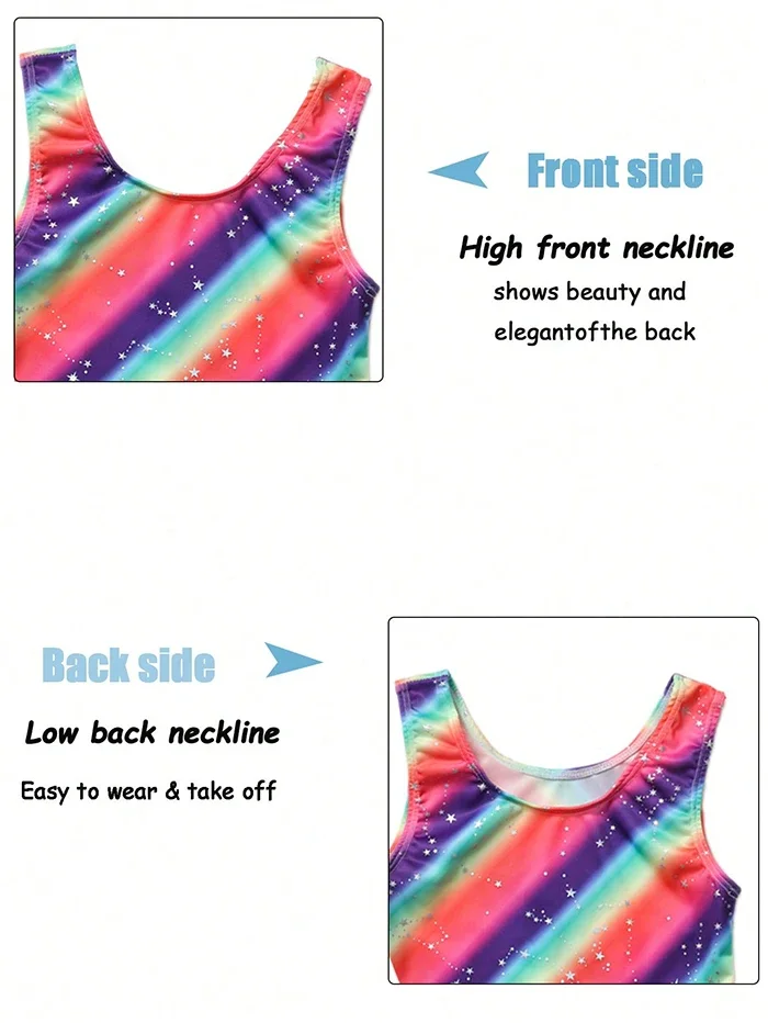 Mädchen-Gymnastik-Tanz-Trikots, ärmelloser Ballett-Tanz-Body für Kinder, taumelnde kurze Activewear – Detail 6