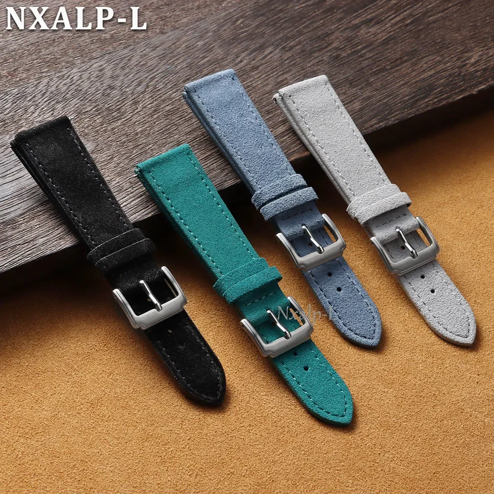 Elegant and Durable Suede Cowhide Leather Watch Strap with Quick Release Clasp