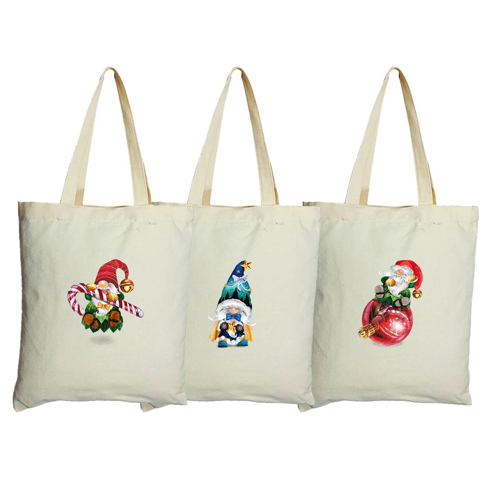 13.4x15in Canvas Tote Bag Christmas Party Holiday Travel Handbag Print  Cloth Bag Blank Reusable Bag Shopping Shoulder Bags