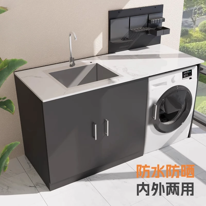 Outdoor metal laundry cabinet storage sink mop pool aluminum alloy locker outdoor kitchen rack