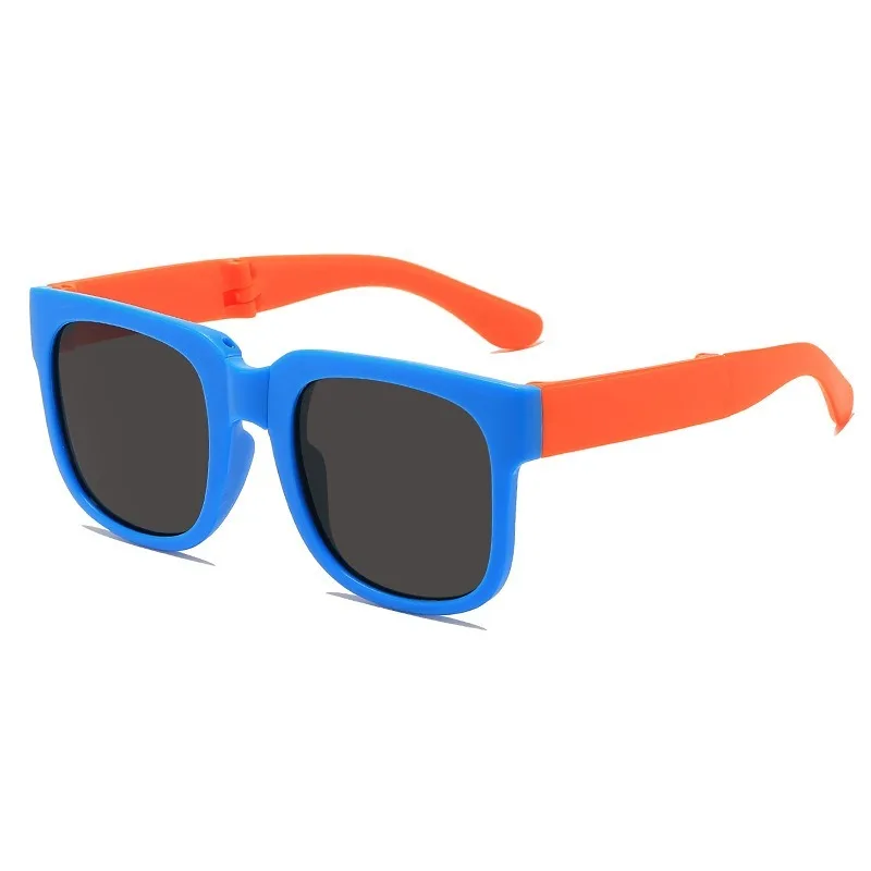 Folding Kids Sunglasses for Boys Girls Vintage Sports Square Children UV400 Outdoor Shades with Case