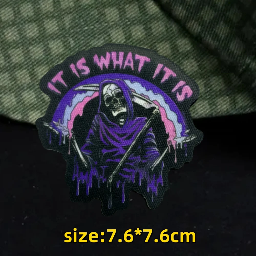 Reaper Spooky Halloween-Aufkleber „It Is What It Is Tactical Moral“-Abzeichen, Aufnäher, bedruckt mit Klettverschluss, Weihnachts-Rucksack-Aufkleber – Detail 2