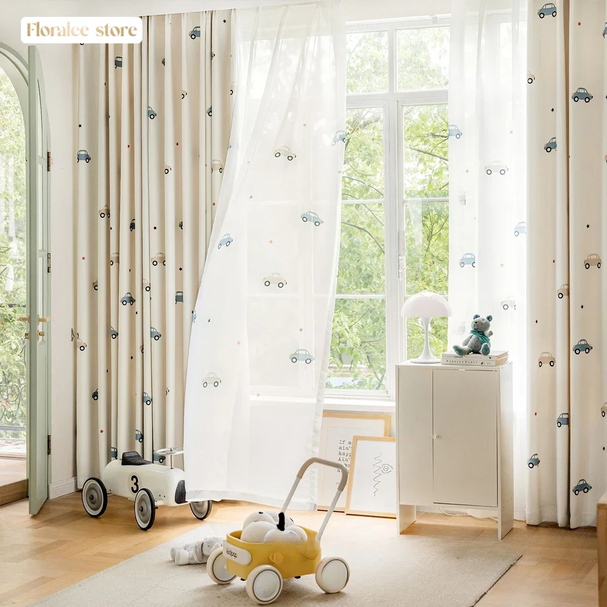 Ins Style Children's Room  Cartoon Curtains Car Bedroom Safe Curtains Blackout Curtains for Living Dining Room Bedroom Home 2
