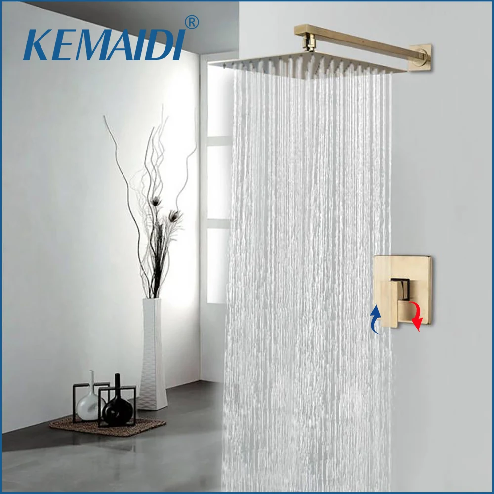Kemaidi 10" Duscharmatur Aus Gebürstetem Gold Mit Integriertem Regenfall-Mischbatterie, Bad-Duschsystem, Luxus-Duscharmatur-Set