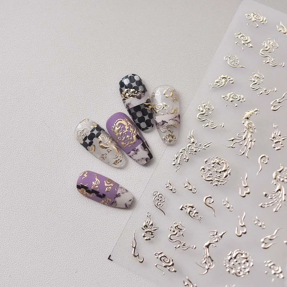 Abbronzante Realistico Rilievo Oro Argento Drago Cinese Adesivo Shell Light Swan Nail Art Stickers Phoenix Pavone Decalcomanie Manicure