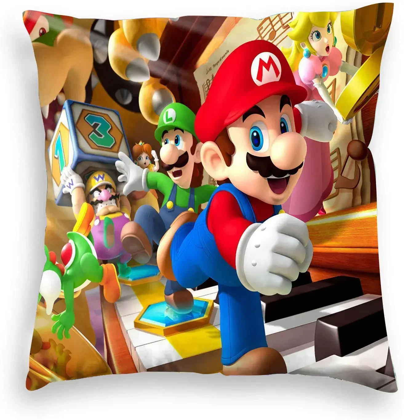 45*45cm Super Mario Bros Square Pillowcase Yoshi Luigi Cartoon Anime Figure Home Short Floss Pillow Decoration Kids X-mas Gift