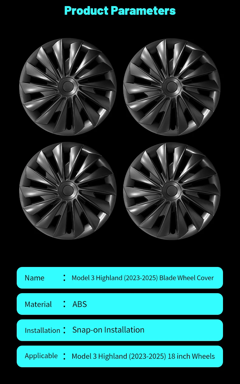 4 Stück 18 Zoll Radkappen für Tesla Model 3 Highland 2024-2026 Neuer Blade-Style Radkappen-Ersatz Radabdeckung Vollfelgen-Zubehör – Detail 10