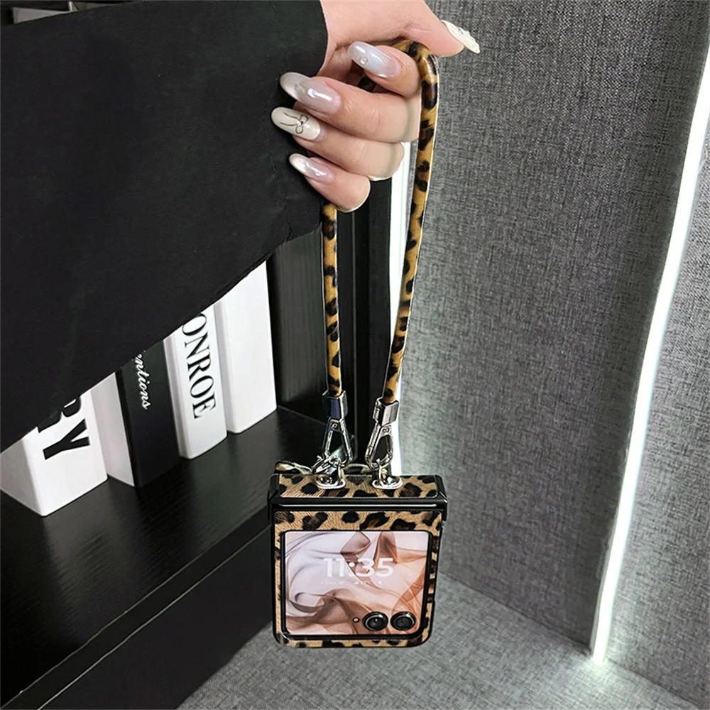 Luxury Classic Leopard Print Phone Case with Bow and Anti-Loss Portable Strap