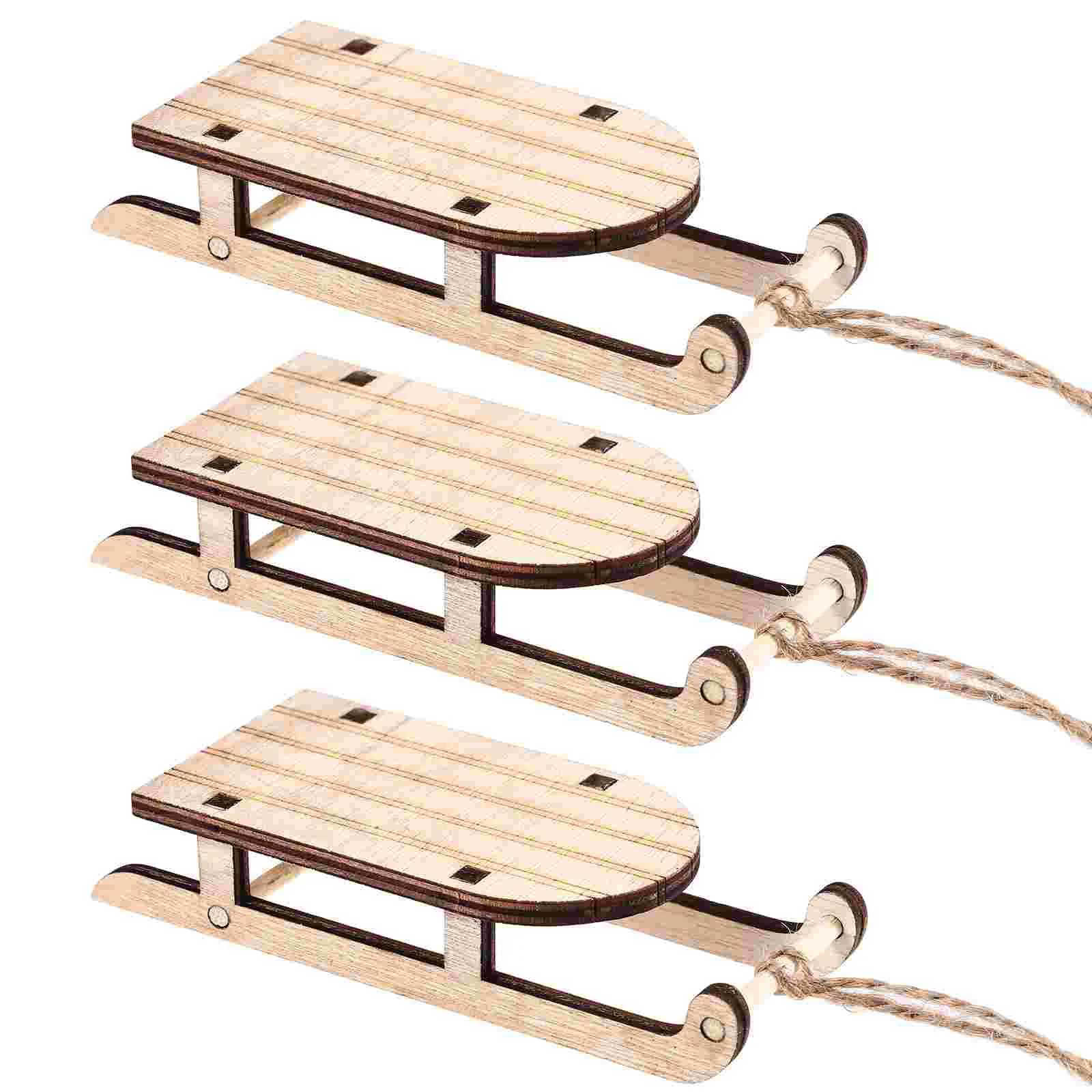 

3pcs Christmas Tree Hanging Sleighs Wooden Mini Sled Mini Sleigh Pendants Sled Adornments DIY Sleigh Crafts