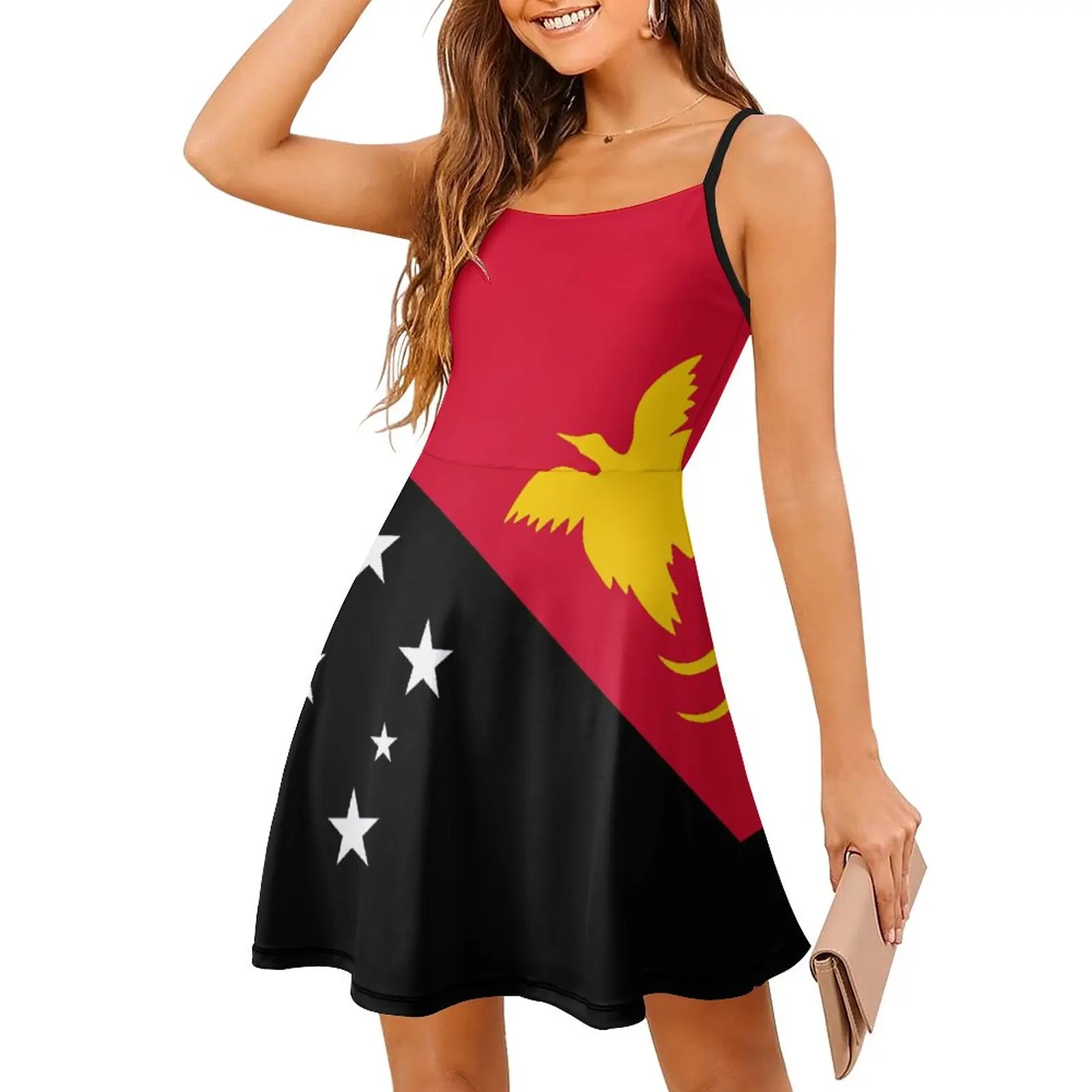 

Exotic Flag of Papua New Guinea Women's Sling Dress Humor Graphic Cocktails Woman's Clothing The Dress Funny