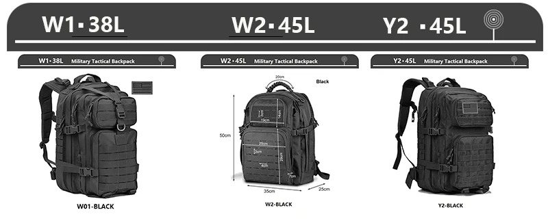 Taktischer Rucksack, 3-Tage-Assault-Pack, Molle-Tasche, 38/45 l, groß, wasserdicht, für den Außenbereich, Wandern, Camping, Reisen, 600D-Rucksack, Herren, Angeln – Detail 1