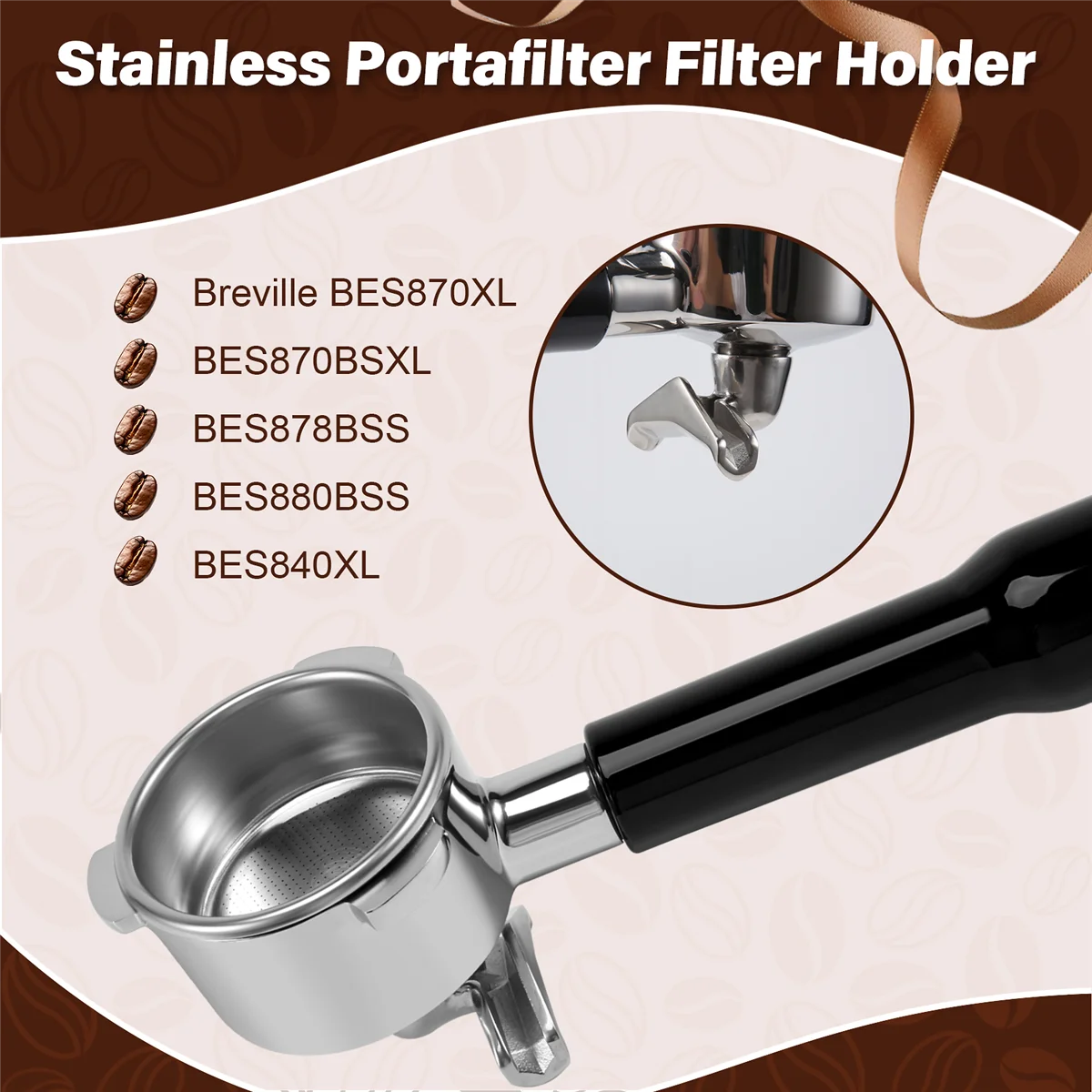 54mm Portafilter for Breville BES870XL, BES870BSXL, BES878BSS, BES880BSS, BES840XL Stainless Portafilter Filter Holder HOT
