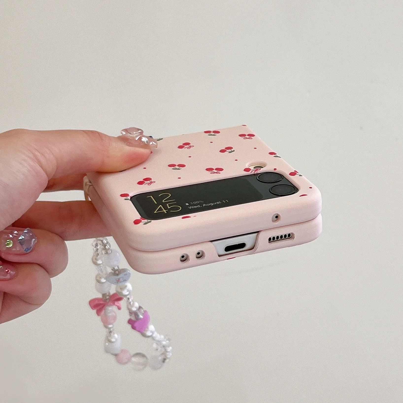 Cherry-Themed Shockproof Bracelet Phone Case with Skin-Feel Texture