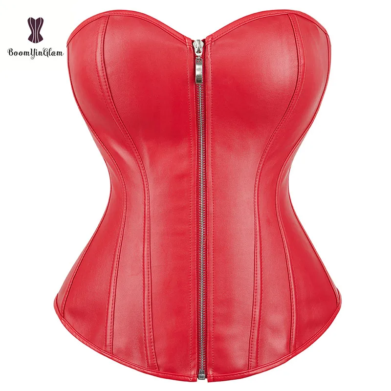 Punk Style Push Up Women's Plus Size Slimming Body Shapewear Gothic Faux Leather Corset Bustier With Zip 834# waist corset body shaper corset bustier top lace corset