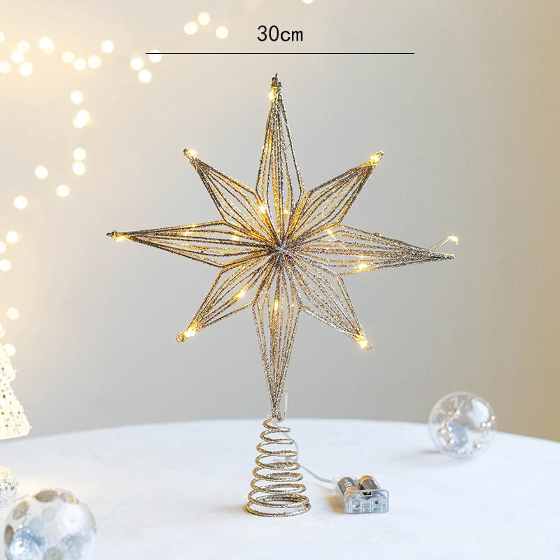Christmas Tree Decoration Christmas Star Decoration 30cm Christmas Tree Toppers Star With LED String Lights Ornaments For Christmas Home Party Decoration Festival Party New Year