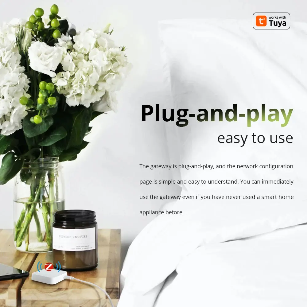 Smart Home Bridge Zigbee Wireless Hub Work with Tuya Remote Control Door Sensor Smoke Sensor TH Water Leakage