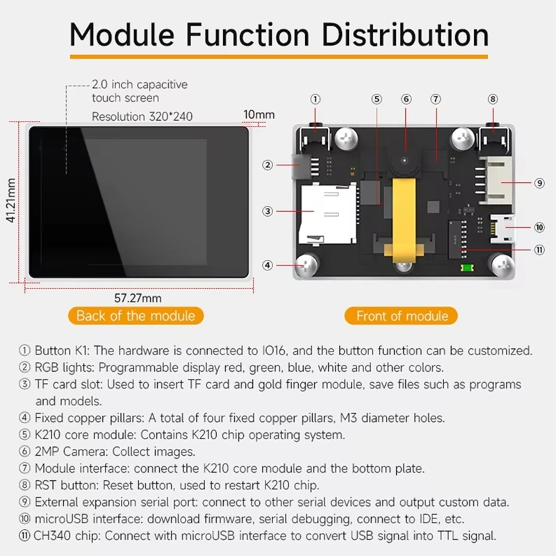 K210 Visual Recognition Module With 2MP Camera OV2640 And 2.0-Inch LCD Capacitive Touch Screen For DIY Robot Car Kit development board