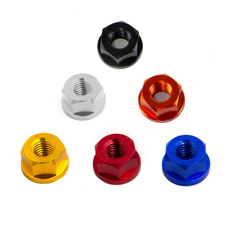 1PC M8 M10 Universal Motorcycle CNC Anodized Rear Axle Flange Screw Bolt Nylon Hex Insert Lock Nut Locknuts self-locking Nut