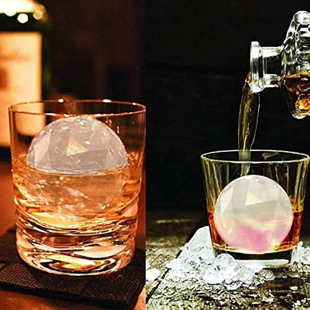 2 Pack Ice Cube Tray Diamond Ball Shape Food-grade Silicone Cube Tray Round Mold For Whisky Cocktails