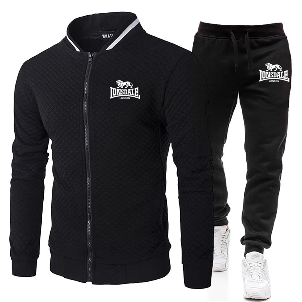 LONSDALE Men's Suit Is Comfortable Warm In Autumn Winter Business  Leisure Collar Zipper Coat+Trousers Men's Sweatshirt Suit