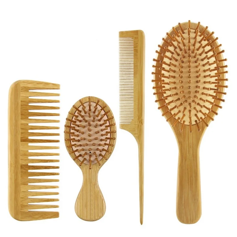 

4 Pcs/set Hair Comb Set Eco-friendly Bamboo Wooden Air Cushion Massage Comb For Adult Children Wide Tooth And Pointed Tail Cmb