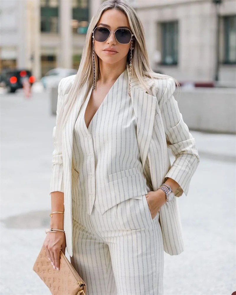 Fashion Women Suit Striped Blazer Jacket Pant Vest Skirt Ladies Business  Clothes | eBay