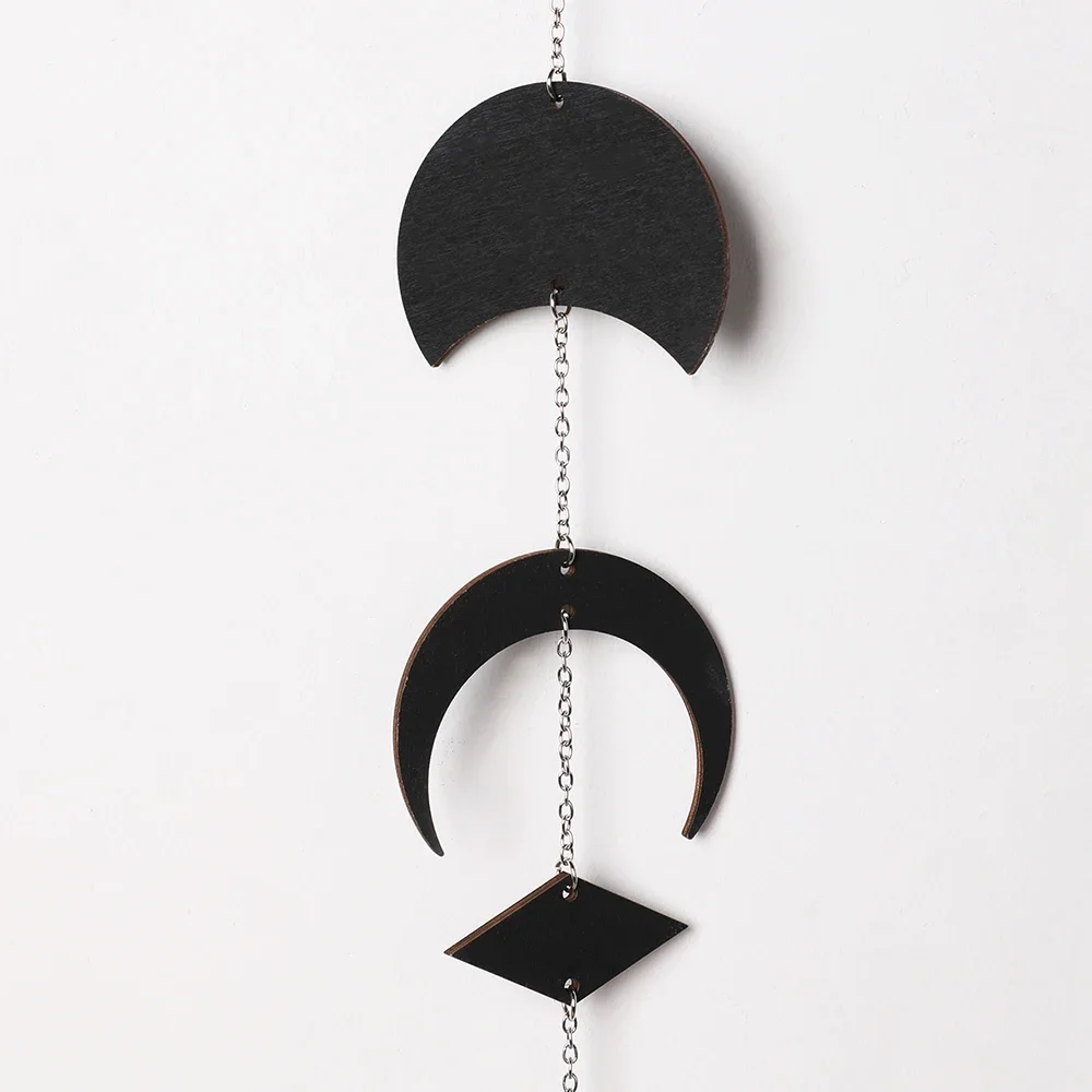 Black Moon Phase Wall Hanging Boho Room Decor Wood Moon Garland Wall Art Living Room Bedroom Nursery Office Apartment Decoration