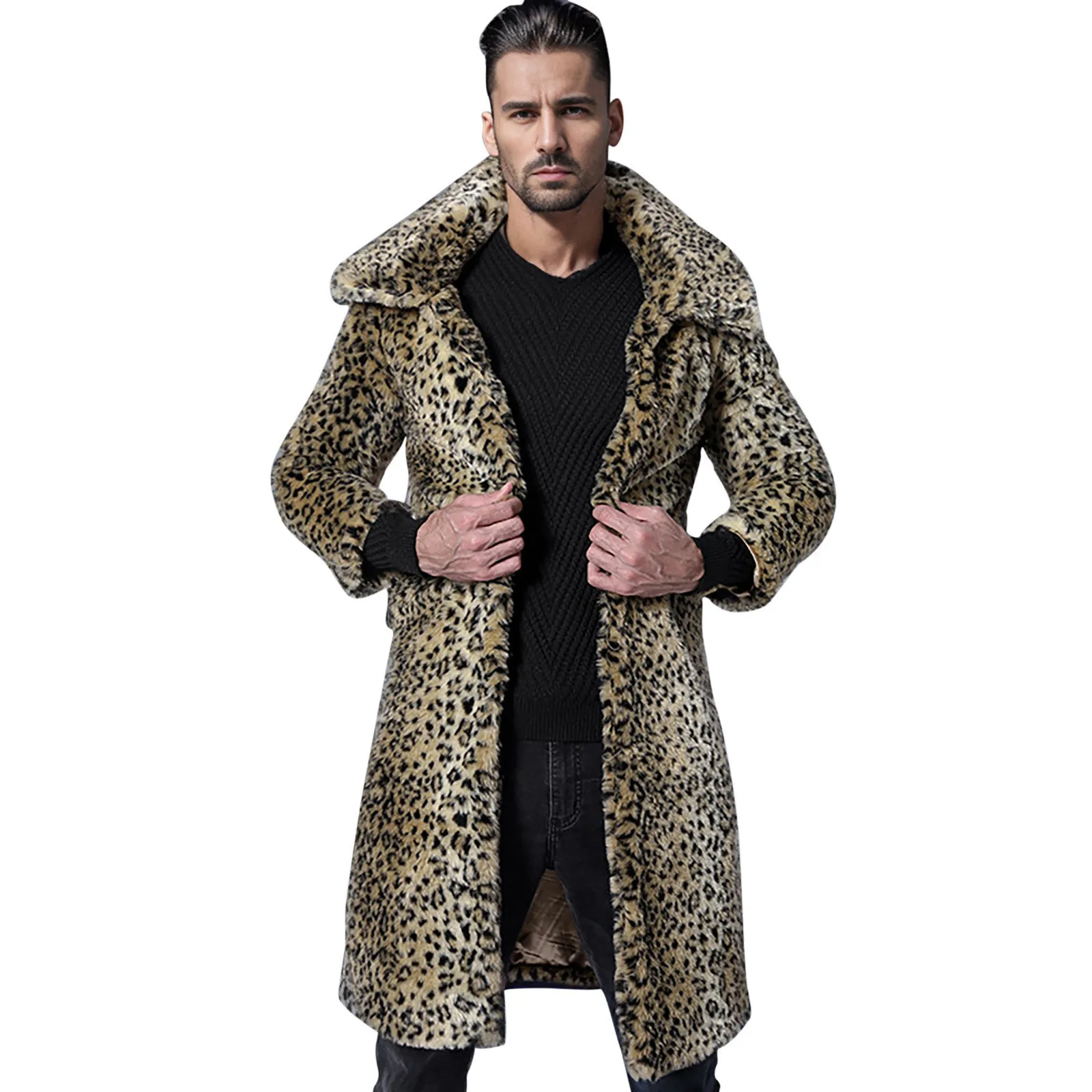 Mens Imitation Fur Hoodie Winter Fleece Thicken Turn Down Collar Long Cardigan Coats Vintage Hip Hop Warm Fitness Sweatshirts
