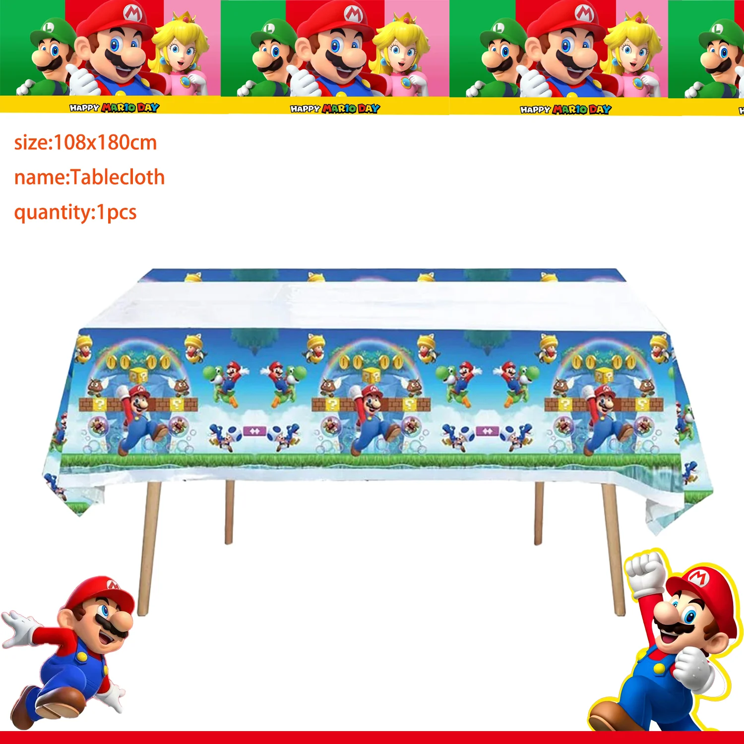thumbnail image 1 of Nueva decoración de cumpleaños de Mario, suministros para fiestas de dibujos animados de Super Bros, vajilla desechable para niños, pegatinas, platos, globos, vasos de papel, juguetes, 1 of 5